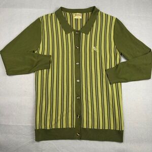 Barstool Golf Cardigan Sweater Mens Large Green Striped Button Front Logo Knit